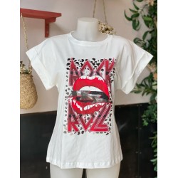 1047 BLANCO CAMISETA LABIOS ANIMAL PRINT