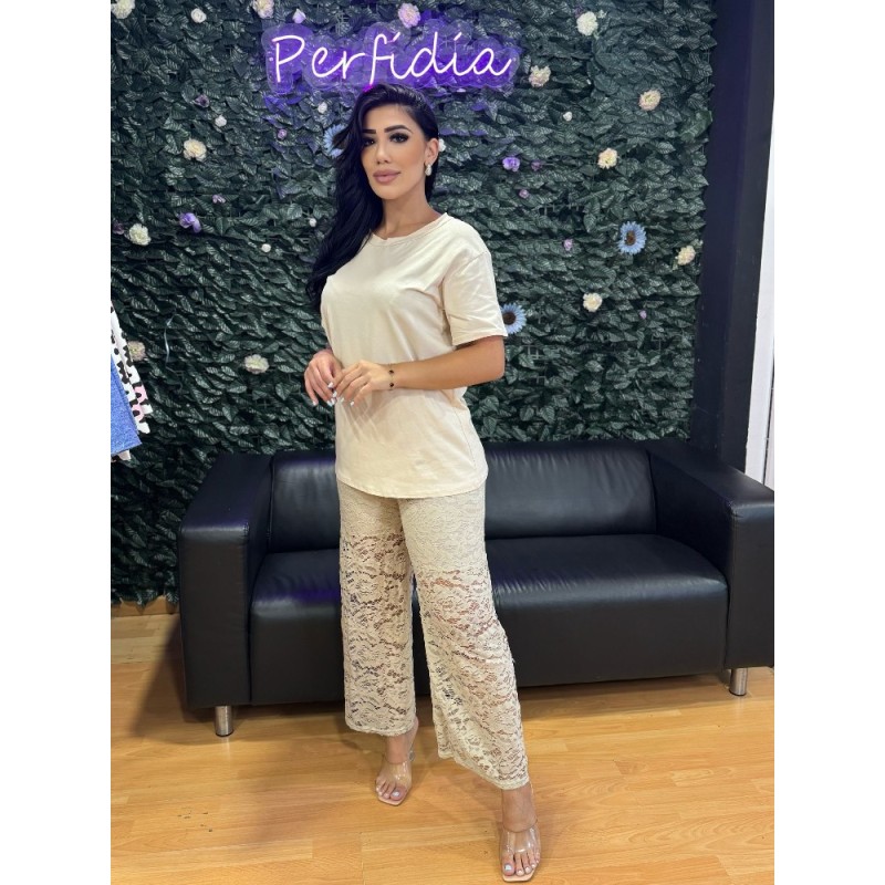 1737 BEIG CONJUNTO PANTALON ENCAJE