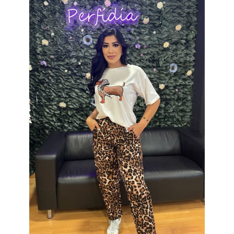 1748 MARRON PANTALON LEOPARDO
