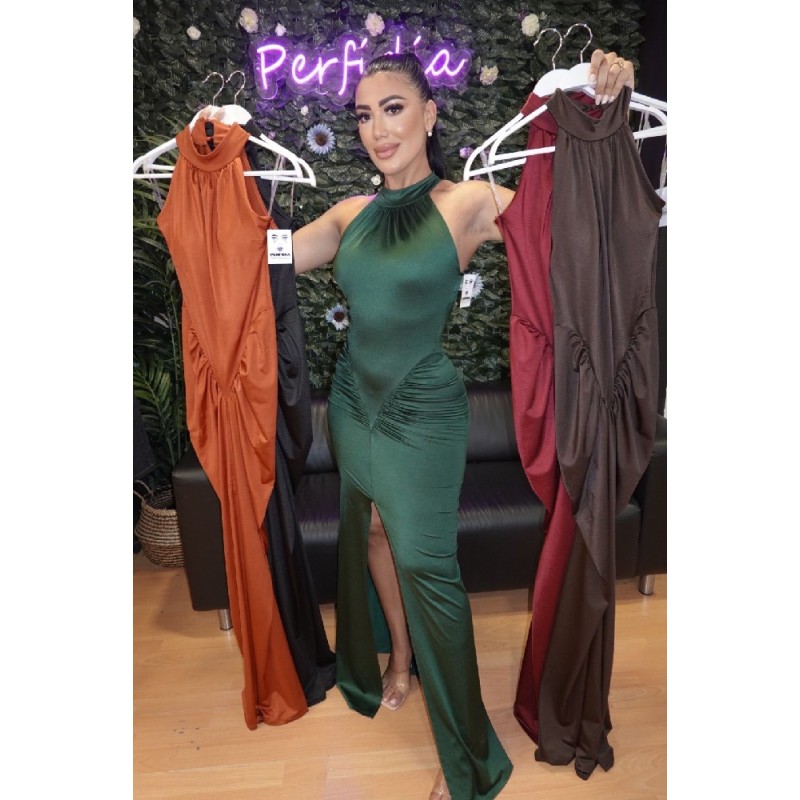 2019 MARRON VESTIDO COLA