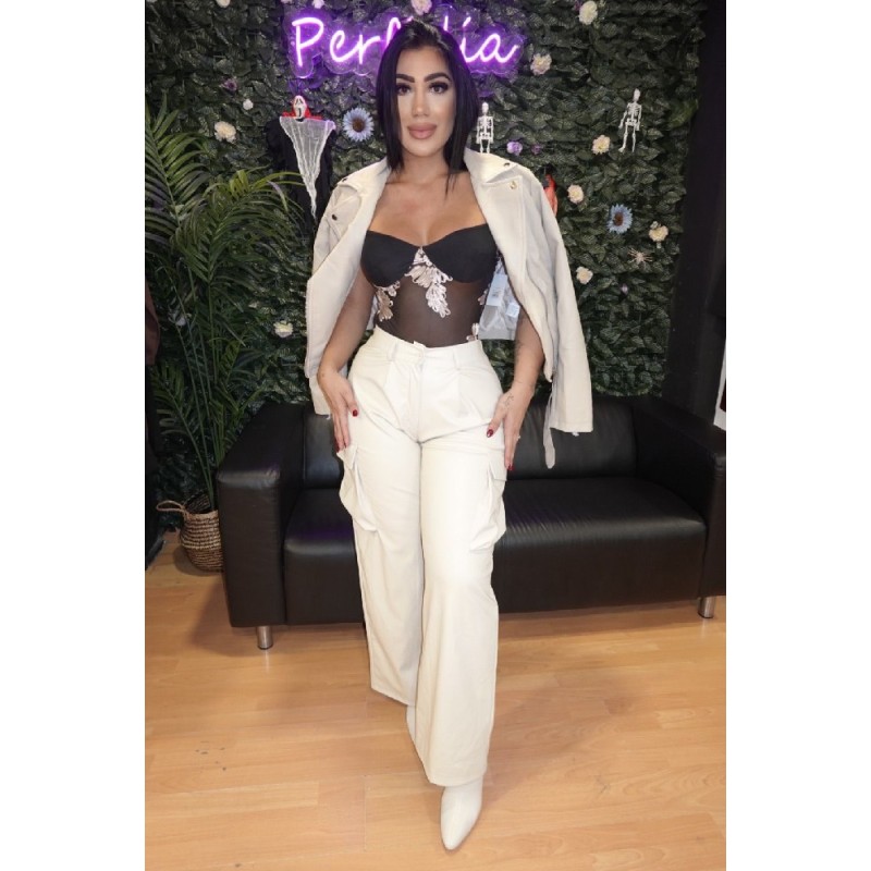 2099 BEIG PANTALON CARGO POLIPIEL