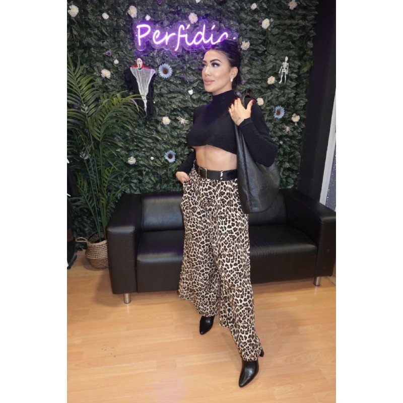 2113 MARRON PANTALON PALASO LEOPARDO