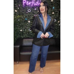 2446 NEGRO CHAQUETA POLIPIEL BICOLOR