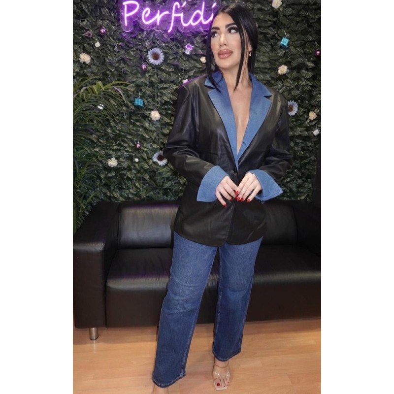 2446 NEGRO CHAQUETA POLIPIEL BICOLOR